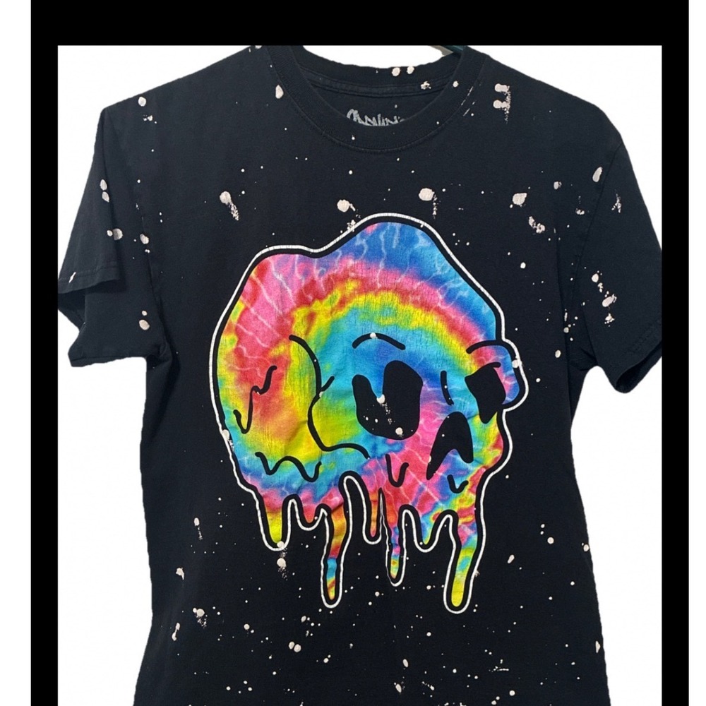 Spencers Mens Melting Tie Dye Skull Bleach Splatter Graphic T-Shirt Black Size M